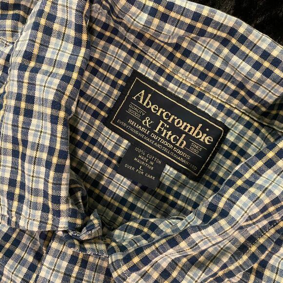 Vintage Abercrombie Fitch Blue Plaid Short Sleeve Button Up Mens Large 1990s Y2K - Picture 1 of 9
